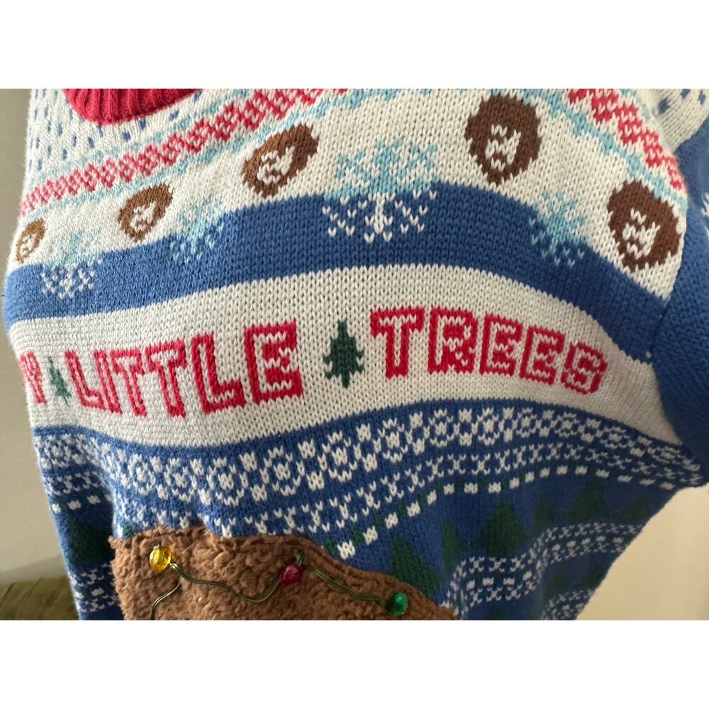 Bob Ross Happy Little Trees Light Up Ugly Christmas Sweater Size L - Picture 10 of 13
